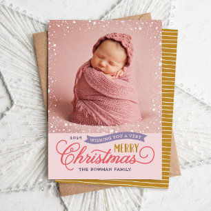 Very Merry Script Colourful Photo Holiday Card