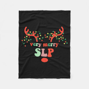 Very Merry Slp Reindeer Christmas Speech Therast X Fleece Blanket