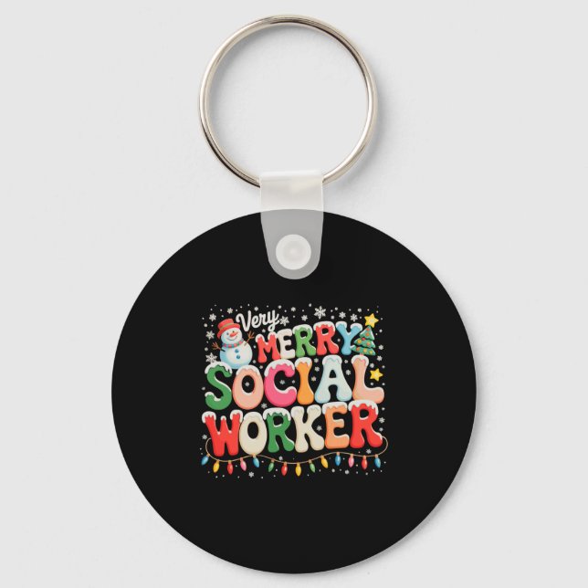 Very Merry Social Worker Christmas Xmas Holiday Se Key Ring (Front)