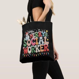Very Merry Social Worker Xmas Christmas Holiday Tote Bag