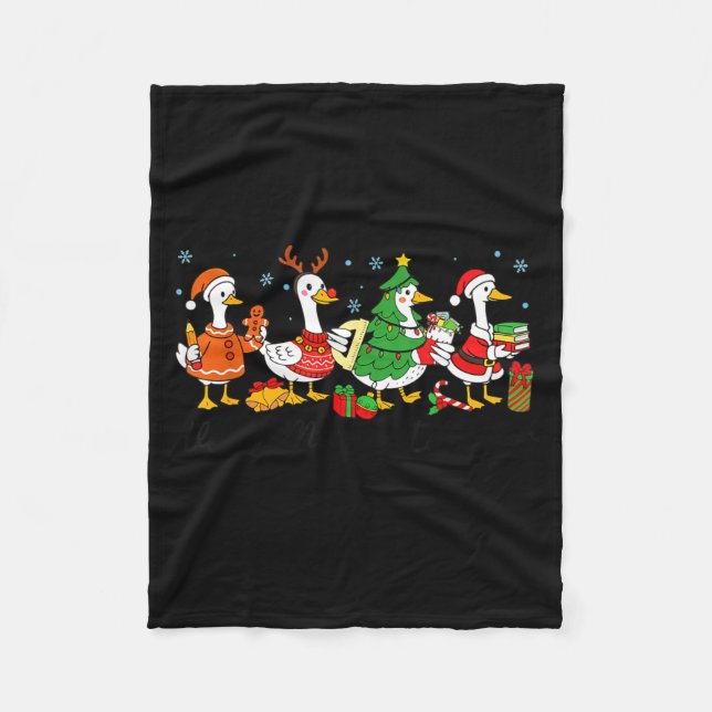 Very Merry Teacher Christmas Funny Goose Silly Hol Fleece Blanket (Front)