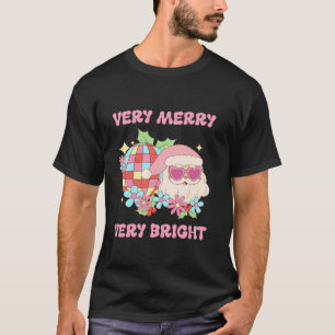 Very Merry Very Bright Vintage Disco Santa Pink Ch T-Shirt