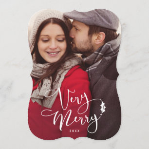 Very Merry White Script Christmas Photo Cards