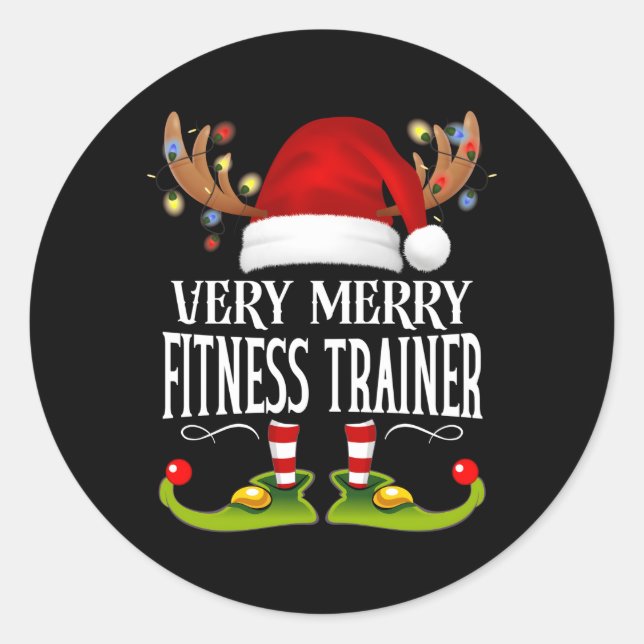 Very Merry X-Mas Fitness Trainer Classic Round Sticker (Front)