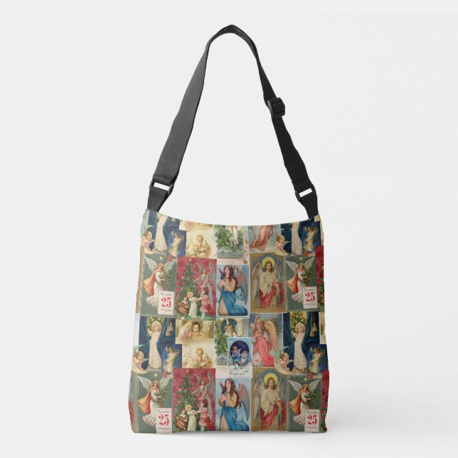 Very Old Christmas Cards Featuring Angels Collage Crossbody Bag (Front)