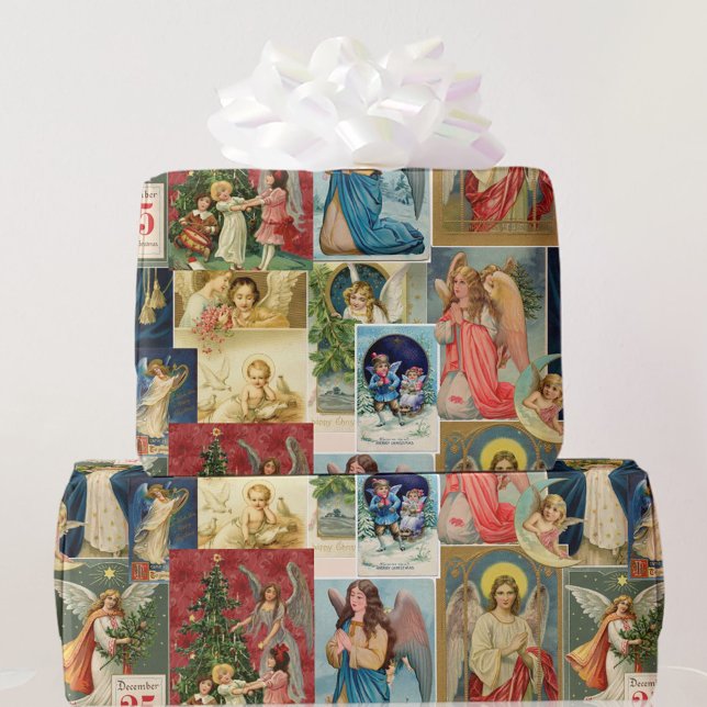 Very Old Christmas Cards Featuring Angels Collage Wrapping Paper (Creator Uploaded)