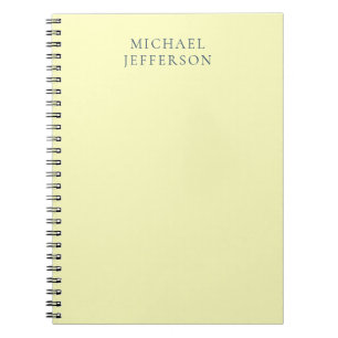 Very Pale Yellow Minimalist Plain Modern Name Notebook