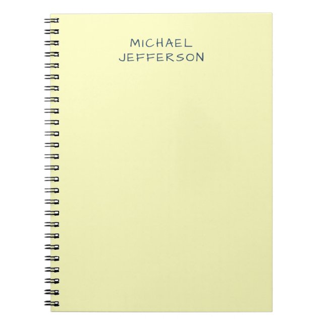 Very Pale Yellow Minimalist Plain Modern Name Notebook (Front)