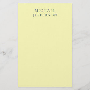 Very Pale Yellow Minimalist Plain Modern Name Stationery