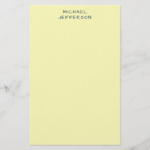 Very Pale Yellow Minimalist Plain Modern Name Stationery