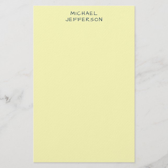 Very Pale Yellow Minimalist Plain Modern Name Stationery (Front)