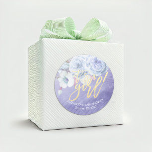Very Peri Baby Shower Bohemian Flowers & Feathers Classic Round Sticker