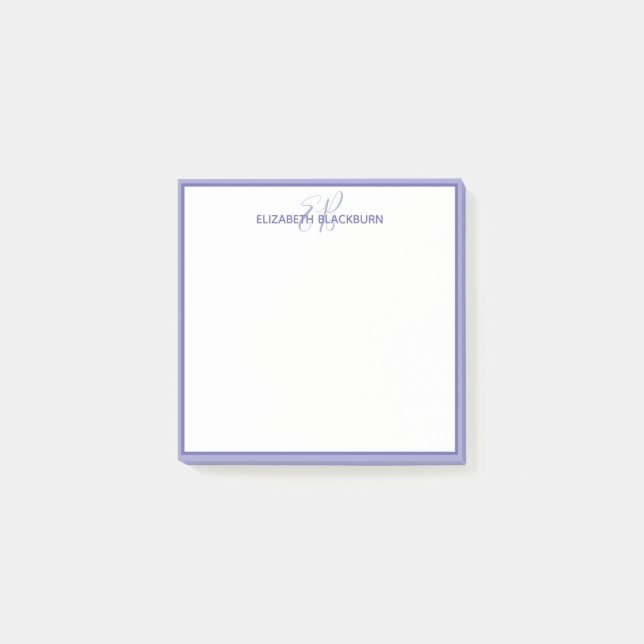 Very Peri Blue Monogrammed Name Minimalist Trendy Post-it Notes (Front)