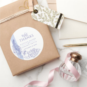 Very peri blue tropical drawing wedding thanks classic round sticker