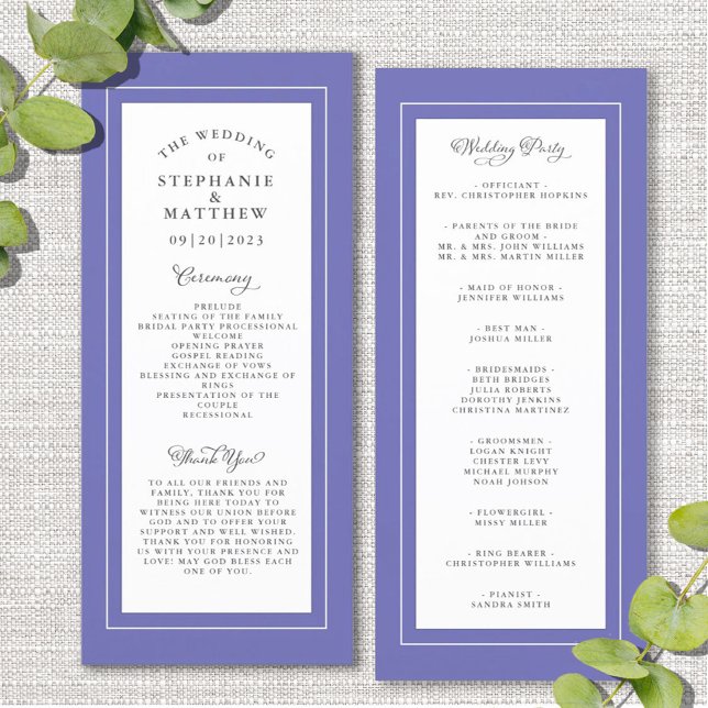 Very Peri Blue Wedding Service Ceremony Elegant Programme (Creator Uploaded)