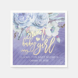 Very Peri Boho Flowers Baby Shower Sweet Baby Girl Napkin