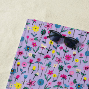 Very Peri Floral Meadow Beach Towel