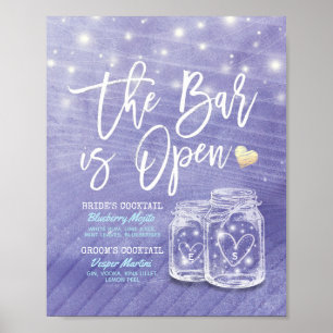 Very Peri Mason Jar Wedding Bar is Open Drink Menu Poster