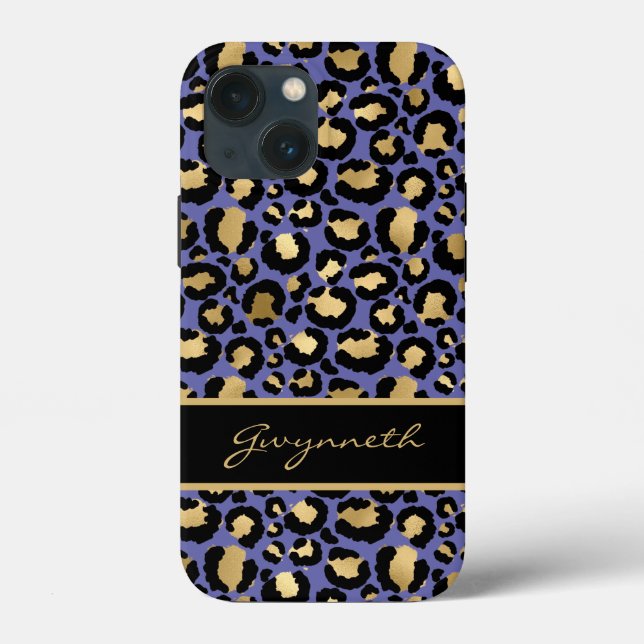 Very Peri Purple Black Monogram Leopard Print Case-Mate iPhone Case (Back)