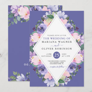 Very Peri Purple Pink Watercolor Floral Wedding Invitation