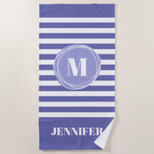 Very Peri Striped Monogram Custom Beach Towel