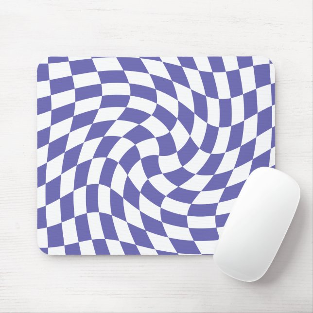 Very Peri Warped Checks Retro Psychedelic     Mouse Mat (With Mouse)