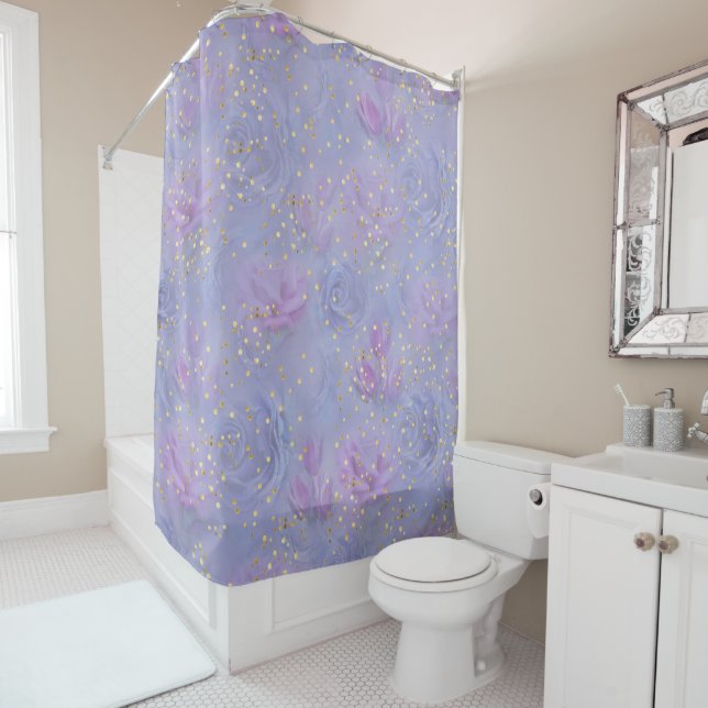 Very-peri Watercolor,Roses,Tulips Shower Curtain (In Situ)
