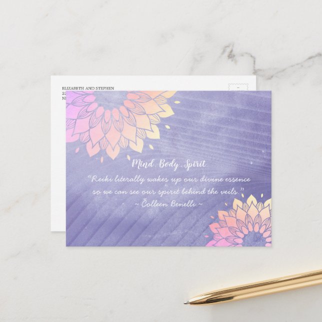 Very Peri Yoga Instructor Rose Gold Mandala Quotes Postcard (Front/Back In Situ)