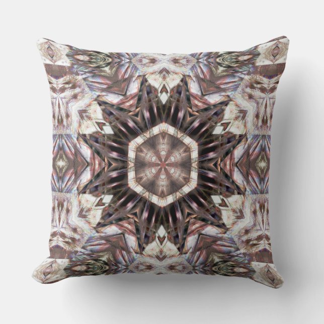 Very-pointed star, wooded hexagonal kaleidoscope   cushion (Front)