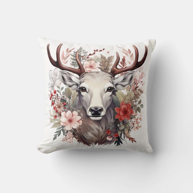 🦌🎄 Very Pretty Merry Christmas Reindeer Pillow  (Front)