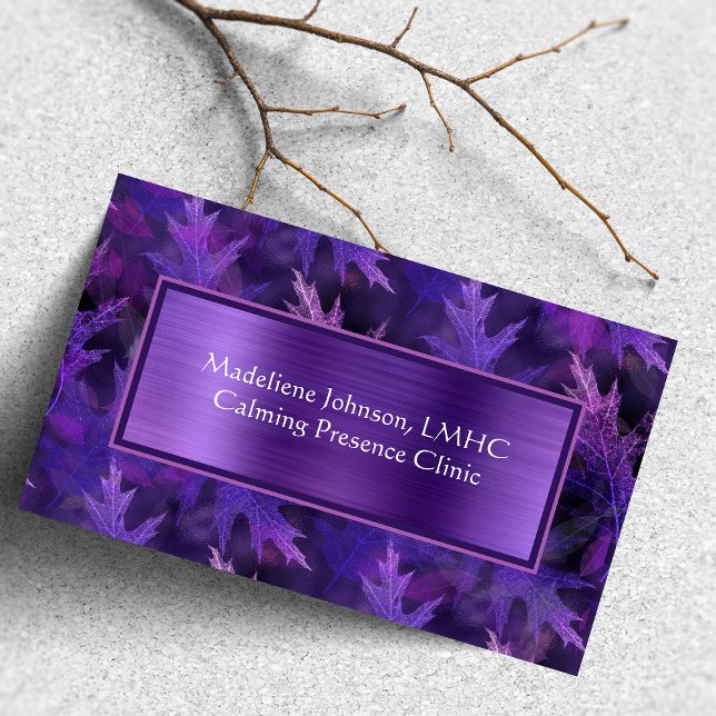 Very Purple Leaf Shimmer Psychotherapy | Counsello Business Card (Creator Uploaded)