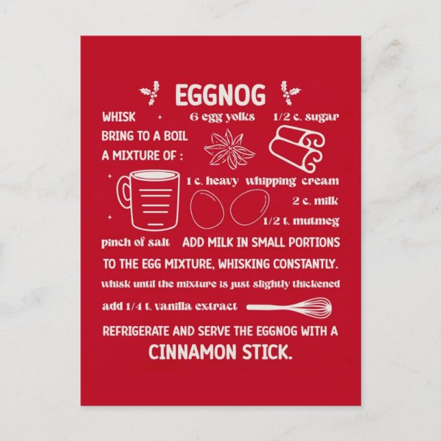 Very Red Egg Nog Recipe Postcard (Front)