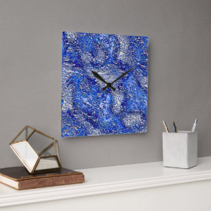 Very rough silvery stains on skeened blue texture square wall clock