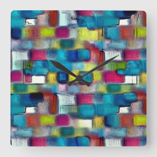 Very rough texture of colorful square shapes       wall clock