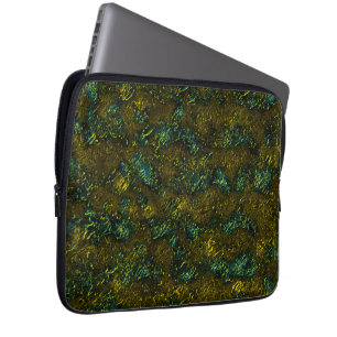 Very rustic aged texture in dark ochre and green laptop sleeve