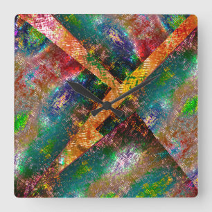 Very rustic coloured and disorganised image layers square wall clock