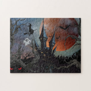 Very Scary Dark Halloween Night with Moon Jigsaw Puzzle