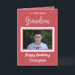 Very special Grandson photo red birthday Card<br><div class="desc">To a very special grandson.
Happy birthday.
Add a name and a photo.
Red and white.</div>
