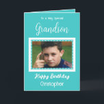 Very special Grandson photo turquoise birthday Card<br><div class="desc">To a very special grandson.
Happy birthday.
Add a name and a photo.
Turquoise and white.</div>