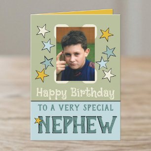 Very special nephew green blue photo birthday card