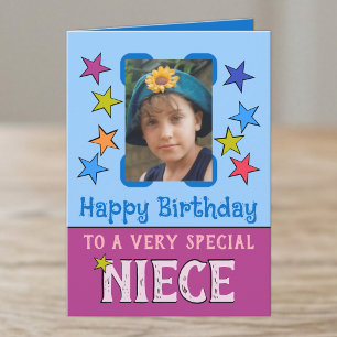 Very special niece purple blue photo birthday card