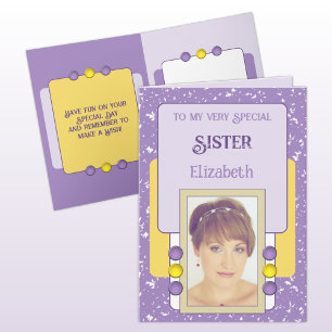 Very special sister add photo name purple card