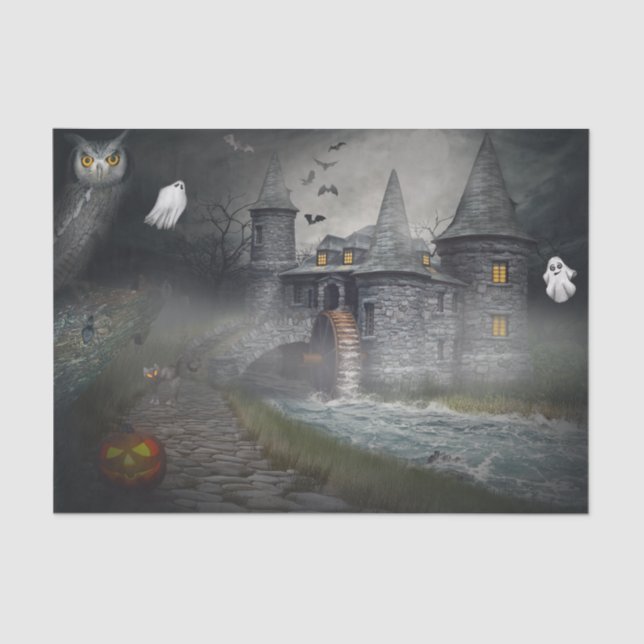 Very Spooky Ghostly Halloween at the Old Castle  Tissue Paper (Front)