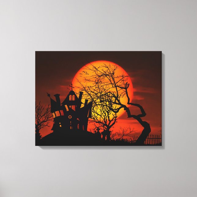 Very Spooky Halloween Scene with Giant Moon Canvas Print (Front)