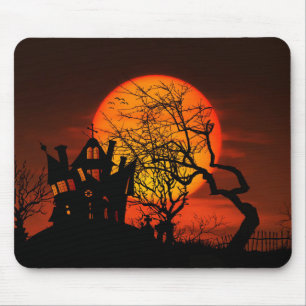 Very Spooky Halloween Scene with Giant Moon Mouse Mat