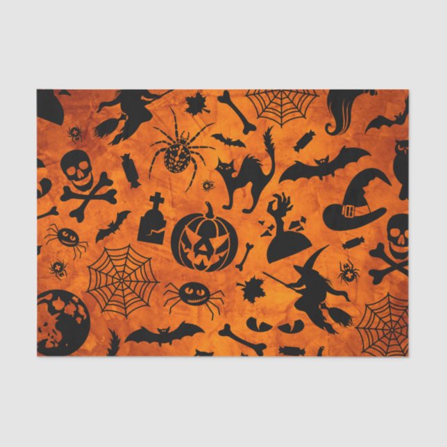Very Spooky Halloween Witch, Black Cat, Pumpkin  Tissue Paper (Front)