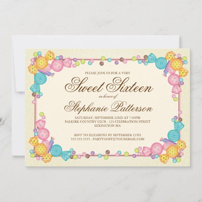 Very Sweet Candy Themed Sweet Sixteen Birthday Invitation (Front)