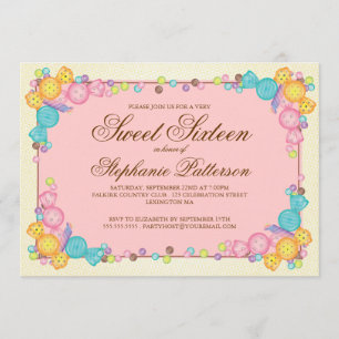 Very Sweet Candy Themed Sweet Sixteen Birthday Invitation