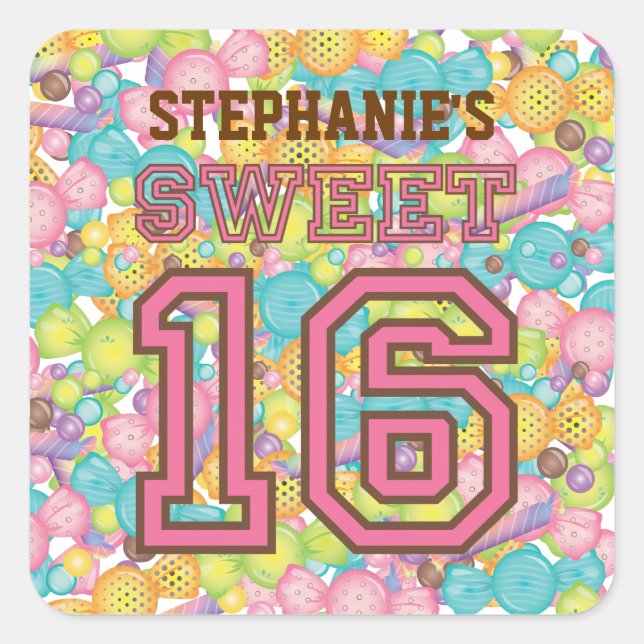 Very Sweet Colourful Candy Collection Birthday Square Sticker (Front)