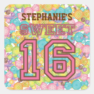Very Sweet Colourful Candy Collection Birthday Square Sticker